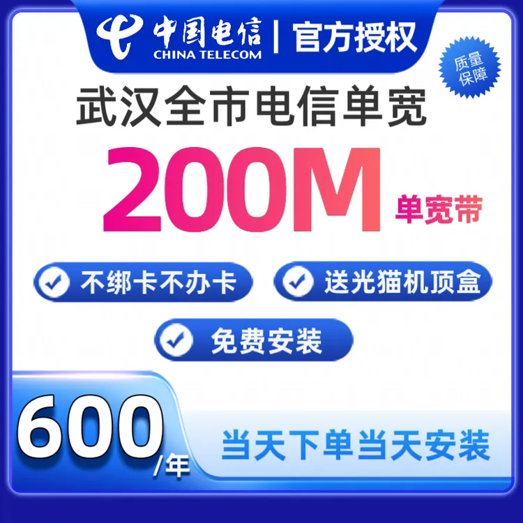 武汉电信千兆光纤宽带单宽带租房办公家庭用网宽带办理