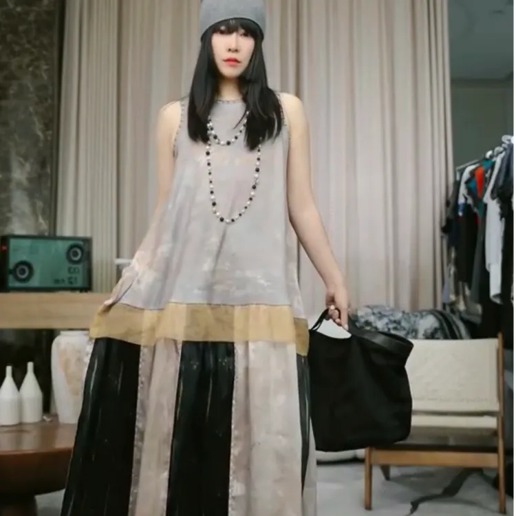 infobyfive2025早秋新款连衣裙马夹裙拼接落日余晖一店NF0507018