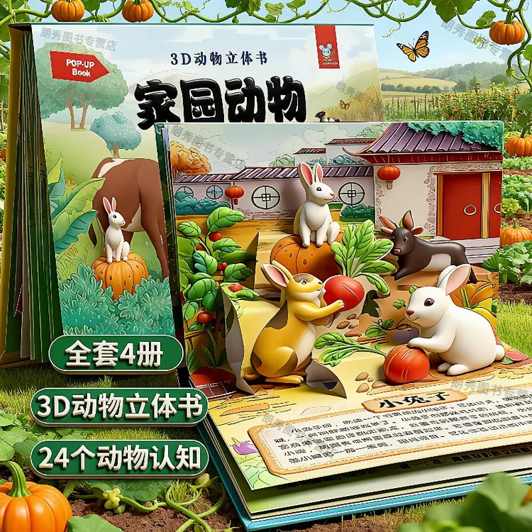 儿童3D立体翻翻书0-6 岁宝宝绘本早教启蒙认知情景书益智玩具书