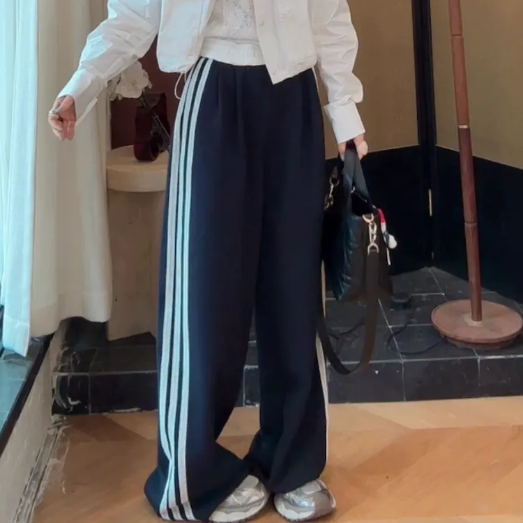  LYXZ x 大小与【校花裤】春季新款腰松紧三条蕾丝杠休闲裤76950