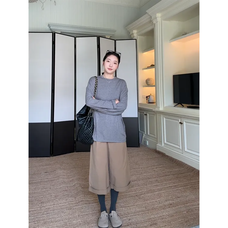 郭九九呢 舒适简约宽松显瘦长袖t恤棉质七分阔腿裤 G925A14416