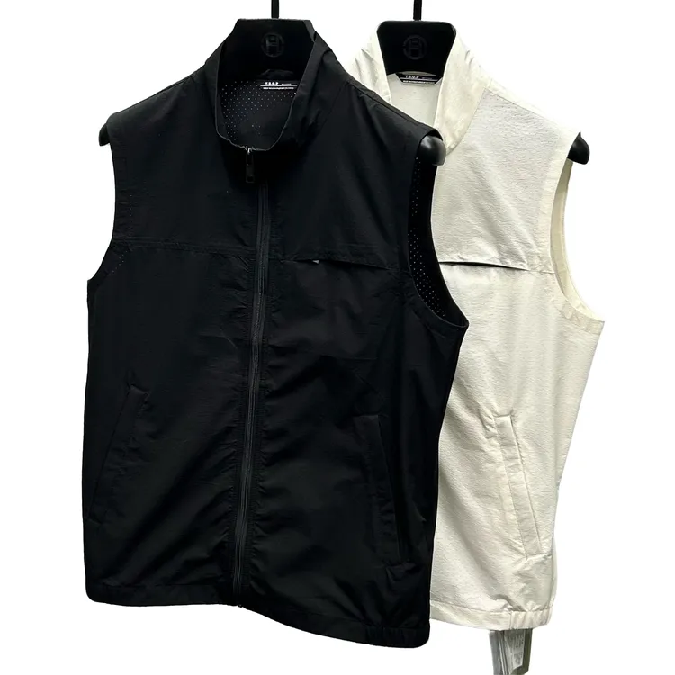 658薄款时尚夏季透气男本布下摆马甲纯色春季简约立领