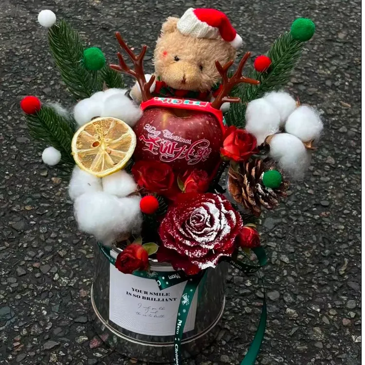 圣诞节迷你防水抱抱桶马克龙色系掌心小圆通花艺送礼礼品礼物材料