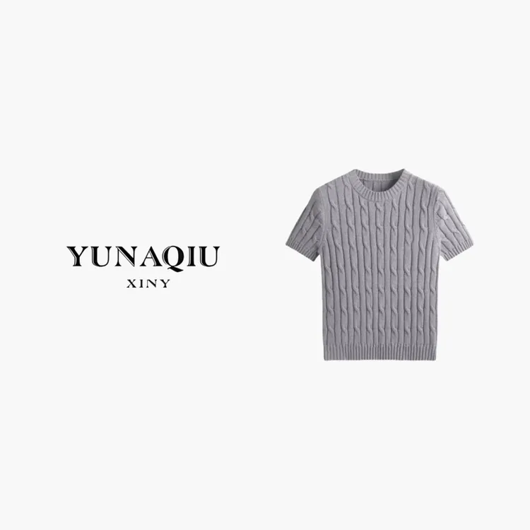 YUNAQIU 【二姐推荐】时尚休闲百搭夏季春夏简约圆领针织衫-9096