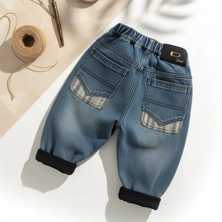 儿童加绒牛仔裤2025新款男童韩版冬装中小童洋气秋冬季加厚休闲裤
