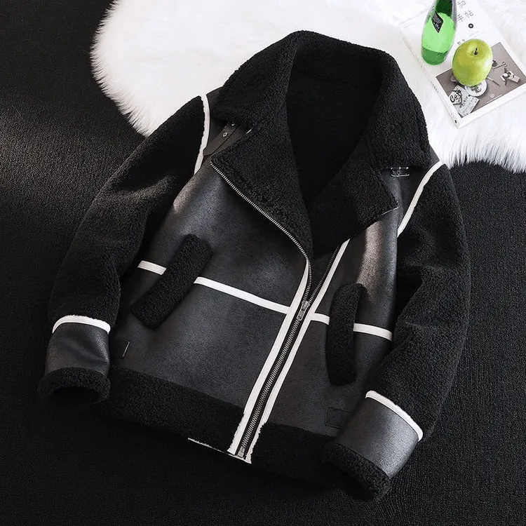 皮毛一体2025冬季新款羊羔绒外套机车服加绒夹克男女秋冬显瘦外套