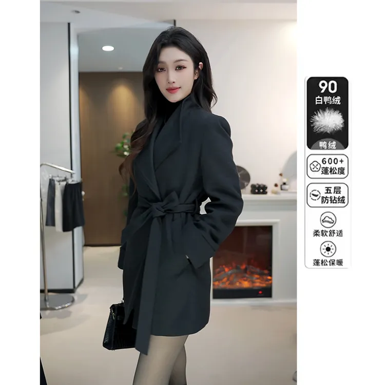 可拆卸羽绒内胆呢子大衣女宽松立领厚款柔软法式毛呢外套