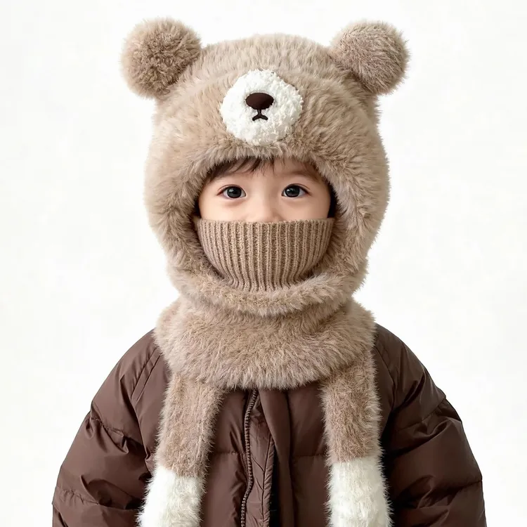 儿童帽子围巾面罩一体帽冬季宝宝男女毛绒加厚防风保暖口罩护耳帽