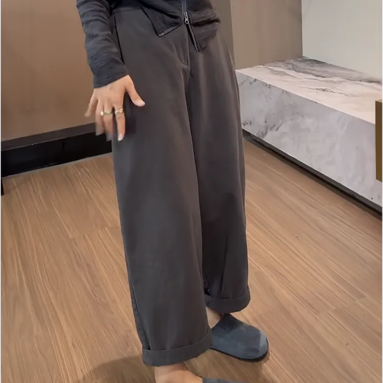 大码女装时尚风高腰显瘦休闲直筒阔腿裤女秋季气质百搭九分休闲裤