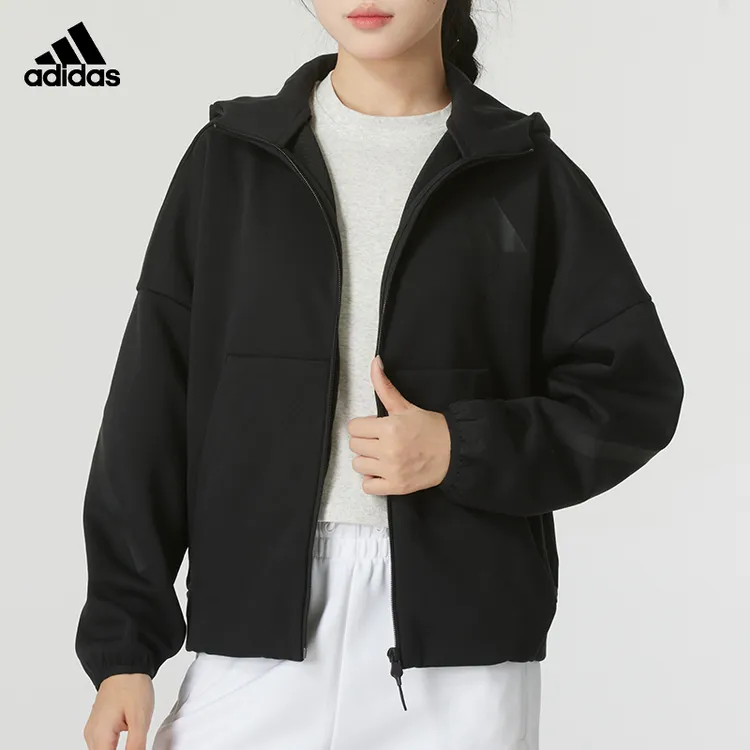 阿迪达斯女装连帽夹克外套秋季新款跑步时尚运动服休闲上衣JE7848