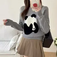 K3602 洋气减龄熊猫圆领上衣设计感显瘦针织打底衫 L981-9021