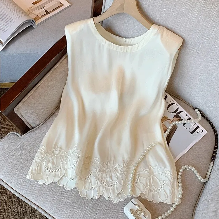 新中式女装下摆刺绣花边背心2025新款国风高级感气质减龄无袖上衣