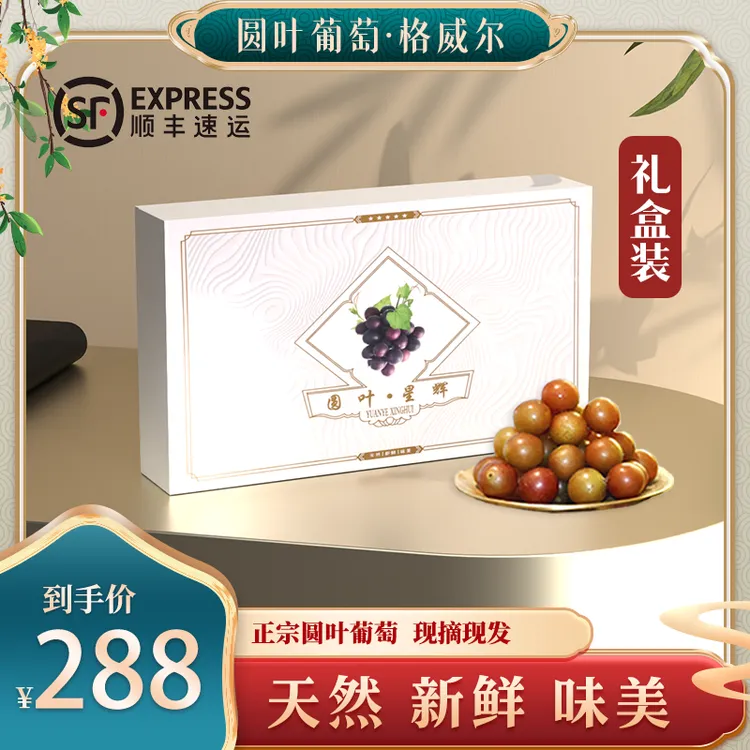 文文子专属【1.6斤大果礼盒装】格威尔圆叶葡萄天然葡萄脆甜新鲜纯甜无酸现摘