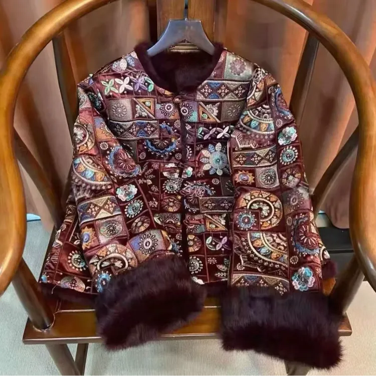 清漫~新中式国风獭兔醋酸刺绣面加厚JS82