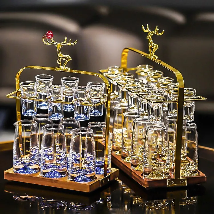 轻奢蓝山水晶玻璃白酒杯分酒器套装家用创意子弹杯