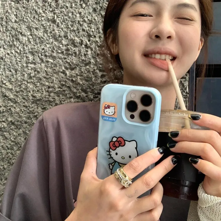 韩系ins风KT猫头标签适用苹果16Promax新款15手机壳14女13保护套