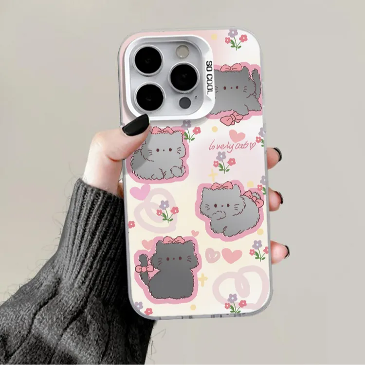 BANCA可爱小猫适用苹果16/15磨砂彩银手机壳华为P70vivo小米oppo