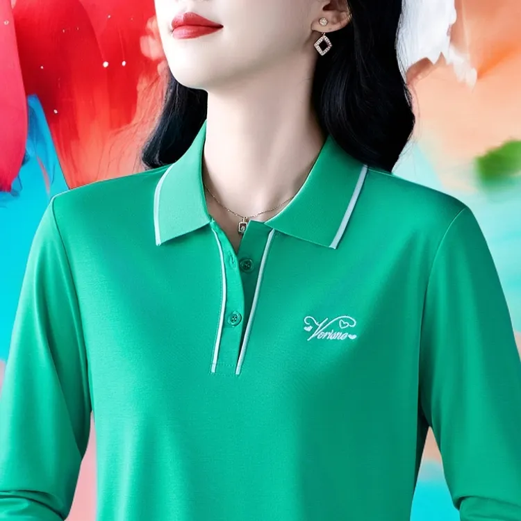 冰丝2025透气妈妈上衣女春秋气质长袖T恤减龄运动polo衫女百搭OL