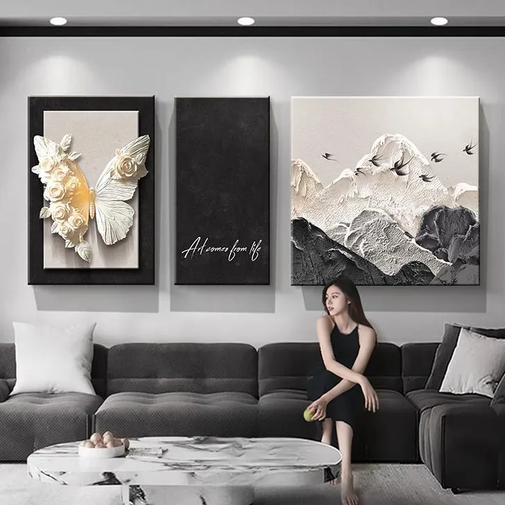 现代抽象客厅装饰画黑白简约高级感沙发背景墙挂画2025新款壁画