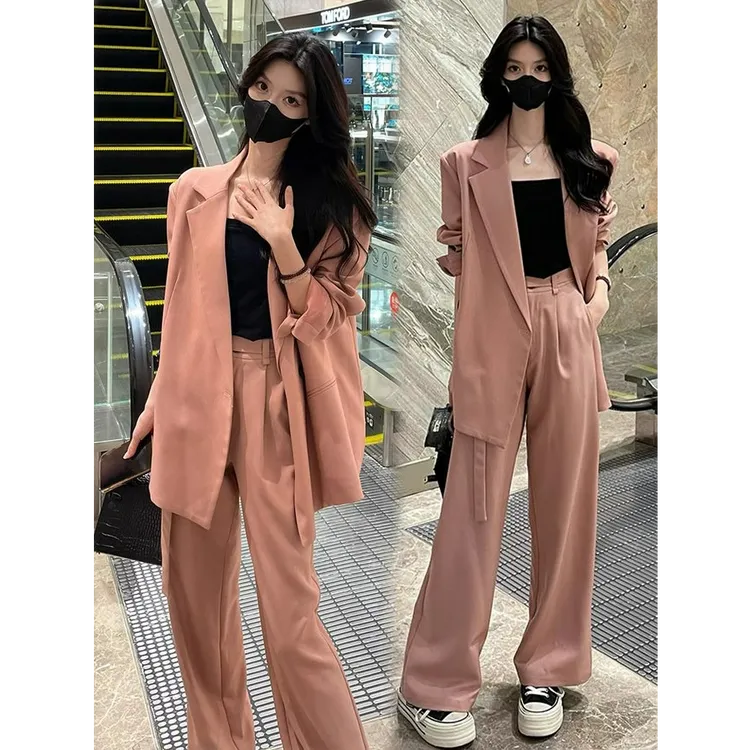 时尚套装女2025春季新款时髦洋气休闲宽松西服外套阔腿裤两件套潮