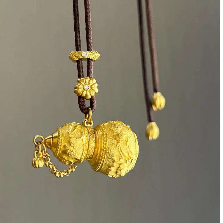 铜合金项链 项链复古小众设计金色福禄葫芦编绳女轻奢时尚百搭双
