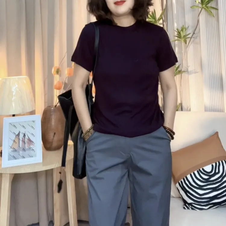 【燕子严选】高定新款夏季气质百搭短袖轻盈透气舒适打底衫8533