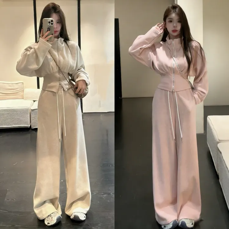 2026超火春装一整套韩系慵懒风时尚运动休闲卫衣外套阔腿裤两件套