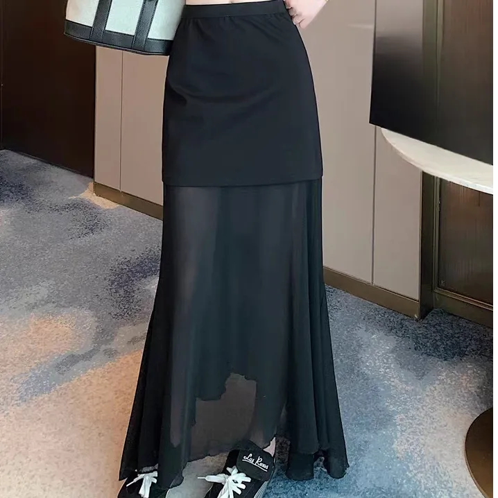 2025年设计感拼接网纱半身裙女夏季新款中长款女裙02