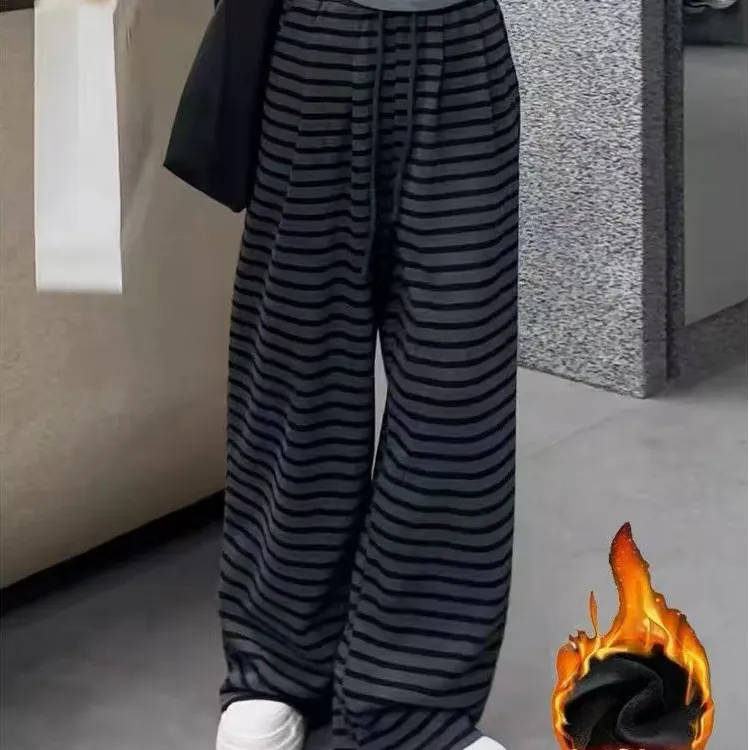 韩版条纹休闲运动裤女2025新款卫裤高腰显瘦垂感松弛感阔腿裤6049