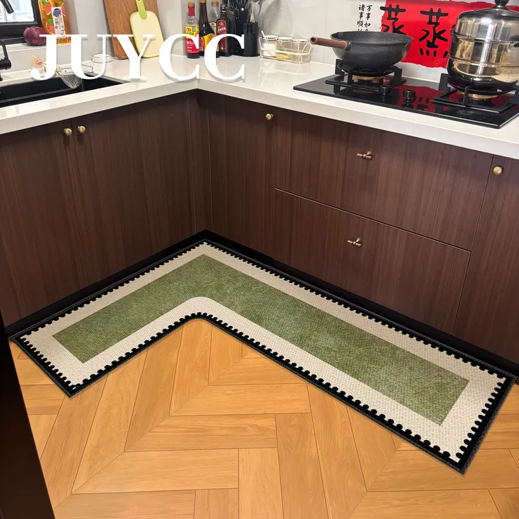 仿亚麻厨房拐角地毯高级感防滑防油7字型地垫转角专用吸水脚垫子