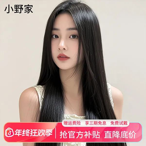 【递针蕾丝长直发】女假发全真发自然无痕气质黑长直发轻薄全头套
