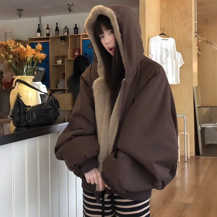 超好看冬装厚外套两面穿座山雕棉服女2025新款加绒韩系棉衣派克服