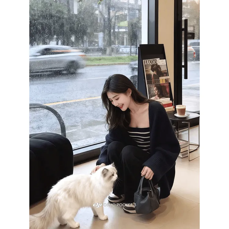 【当日发货】休闲慵懒风穿搭一整套秋季新款针织开衫抹胸休闲裤套装