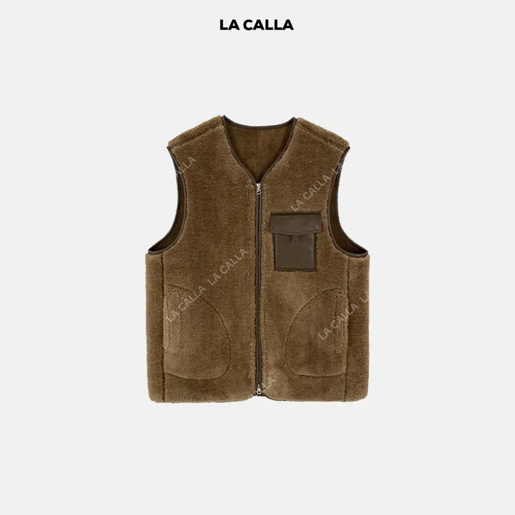 LA CALLA老钱复古口袋羊羔毛马甲BL-AL7094