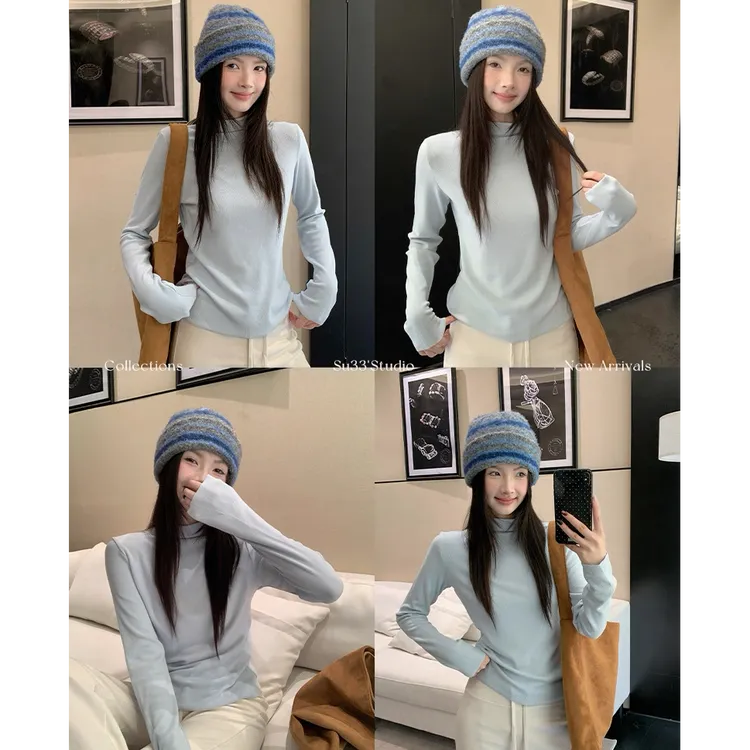 秋冬百搭韩版ins时尚半高领修身显瘦长袖T恤女打底衫