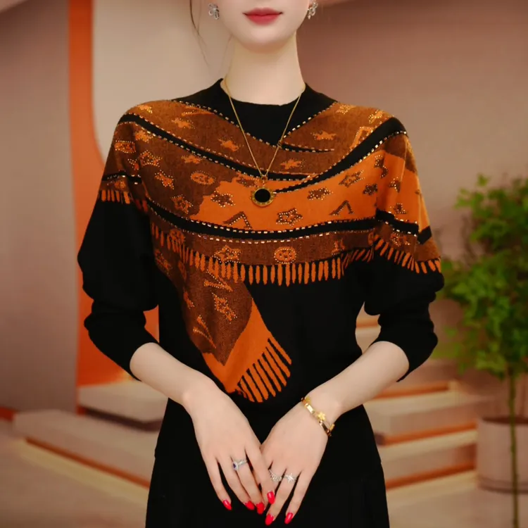 A250983-秋冬新款抗起球针织羊毛衫减龄洋气宽松女士气质时尚