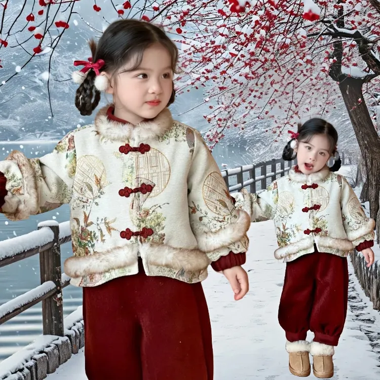 女童过年服2024新款爆款中国风过年战袍儿童女宝加厚拜年服抓周服