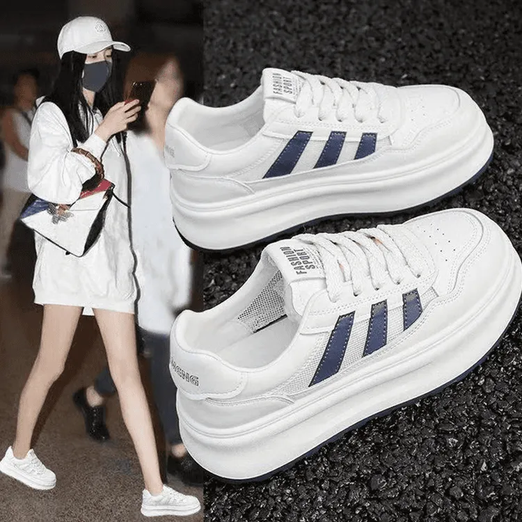 真皮厚底透网小白板鞋女春夏季时尚增高休闲四季款板鞋学生百搭