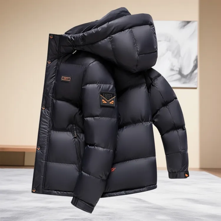 2025冬季新款连帽男士短款羽绒服黑色保暖防寒外套面包轻暖加厚