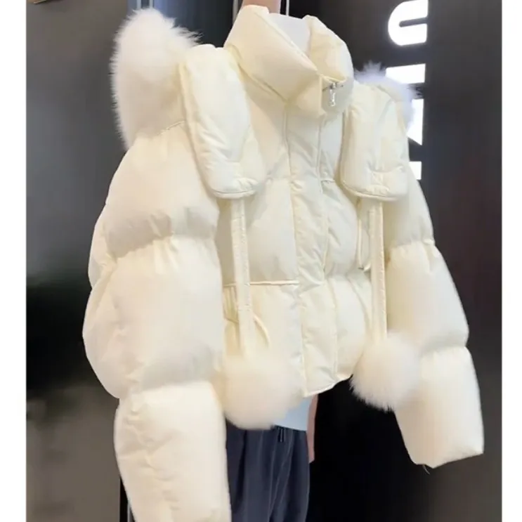 2025秋冬今年流行外套韩系穿搭时尚气质超好看短款白色好看棉服冬