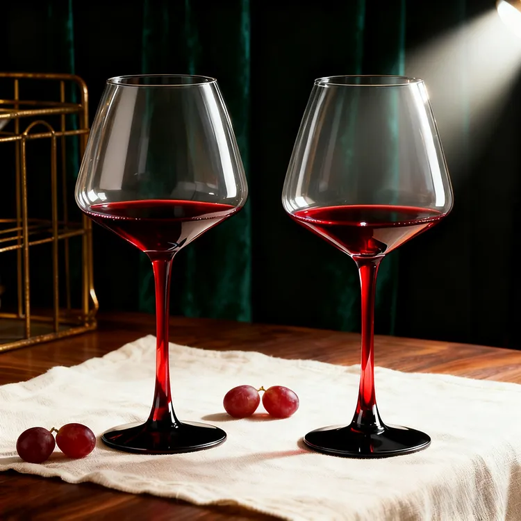 两只勃艮第红酒杯轻奢高档水晶玻璃葡萄酒杯高颜值家用情侣高脚杯