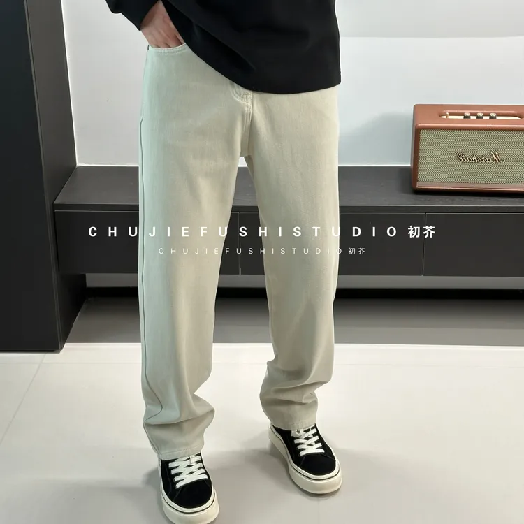 CHUJIE韩版秋冬微宽松加厚纯色百搭弹力直筒休闲牛仔裤