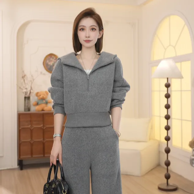 Jamor2025秋冬新款设计师休闲百搭加绒加厚半拉链套装DDA589348