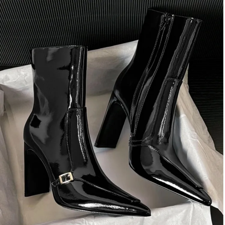 时装靴高跟女鞋时尚秋冬尖头高跟气质短靴保暖舒适显瘦显高瘦瘦靴