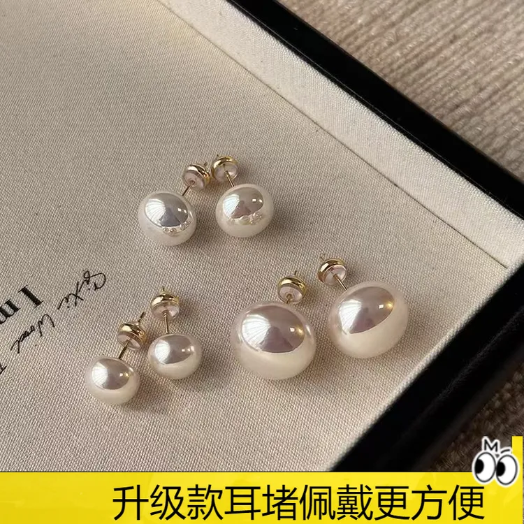 925银耳饰 施家馒头奶白珍珠耳钉女银耳针小众高级感耳环女