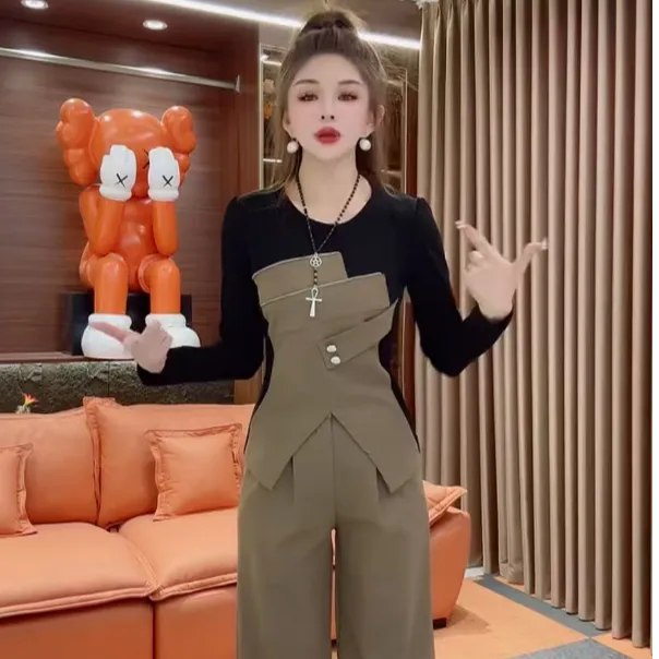 1079韩版名媛两件套2025爆款套装来袭百搭时髦女装服饰上衣百褶裙