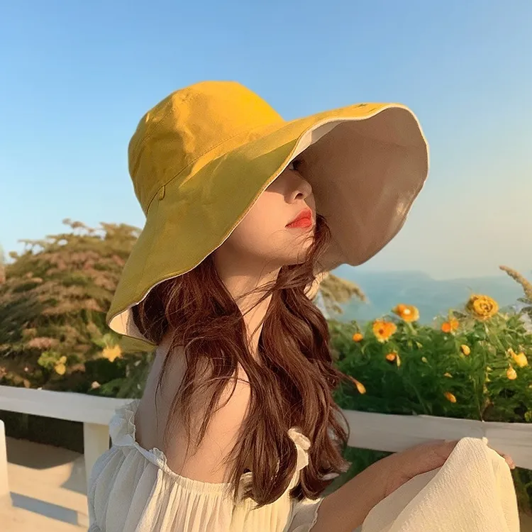 帽子大头围显脸小渔夫帽女遮阳帽太阳帽防晒帽防紫外线夏天空顶帽
