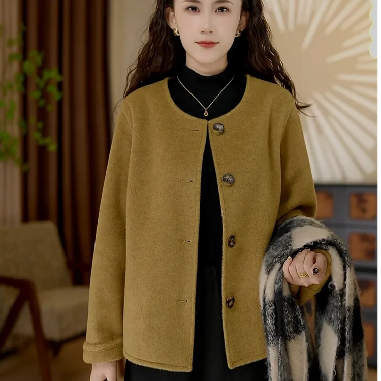 韩版小香风双面羊毛大衣女短款小个子2025年新款毛呢外套8087