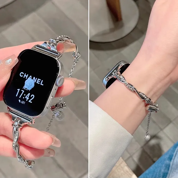 轻奢金属麻花适用华为GT5手表带watch4链式腕带fit3镶钻手环10 9