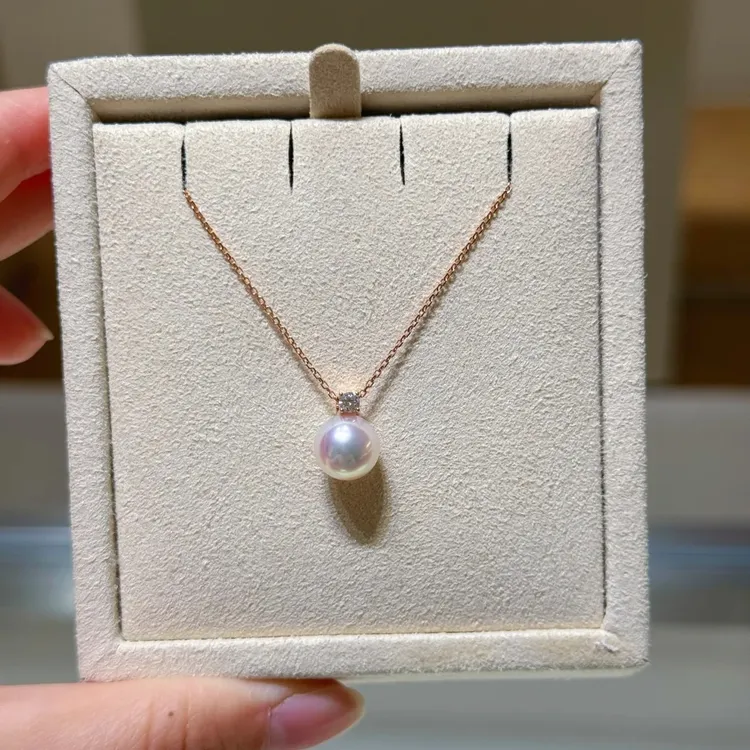 【鱼先生】元旦许研同款天然AKOYA海水珍珠吊坠18k金镶钻戴妃珍珠